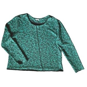 Linnea teal cotton-blend pullover sweater with abstract bubble circular print